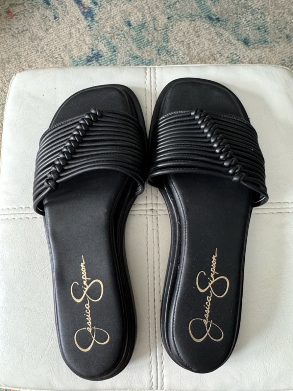 Jessica Simpson Black Braided-Strap Slide Sandals